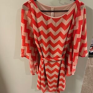 Vibrant Chevron Mini Dress in Red and Cream